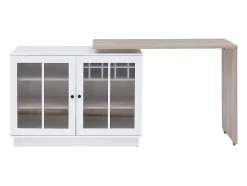 Meuble de bar pivotant avec rangements - Blanc et naturel - ARAMETA
