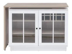 Meuble de bar pivotant avec rangements - Blanc et naturel - ARAMETA