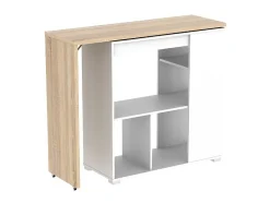 Meuble de bar pivotant avec rangements - Naturel et blanc - SATURNE