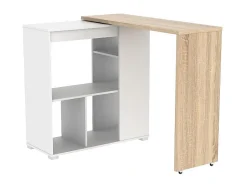 Meuble de bar pivotant avec rangements - Naturel et blanc - SATURNE