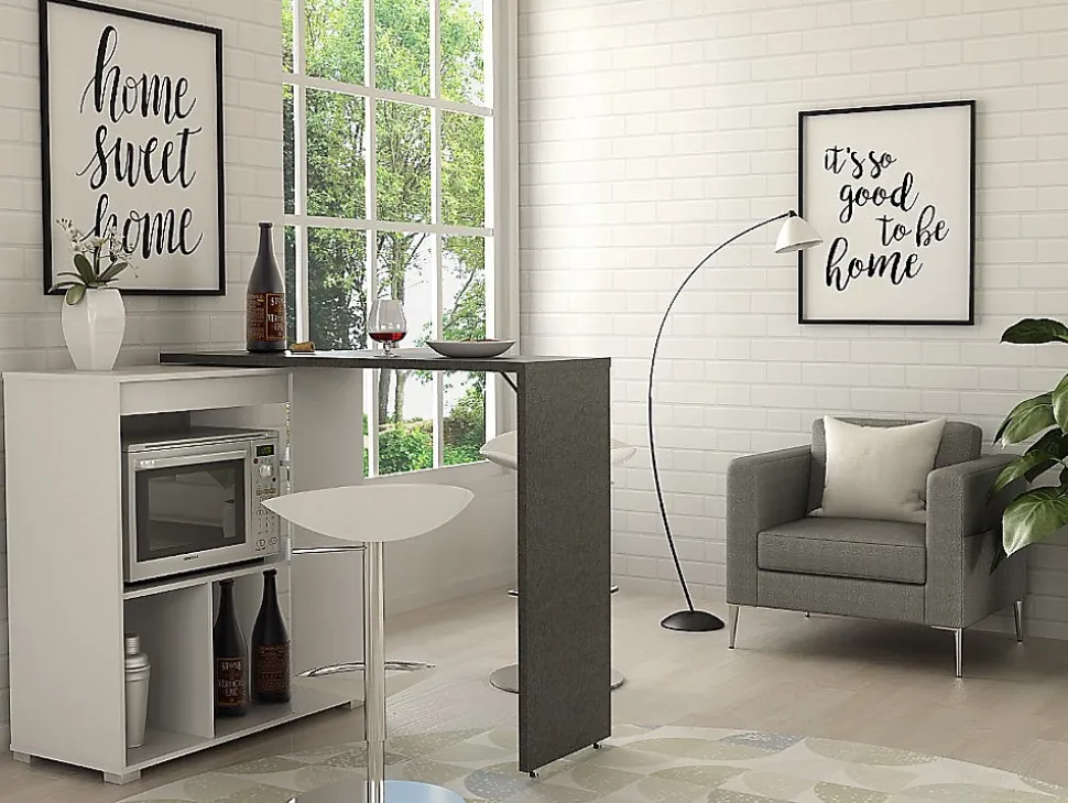 Meuble de bar pivotant avec rangements - Blanc et anthracite - SATURNE