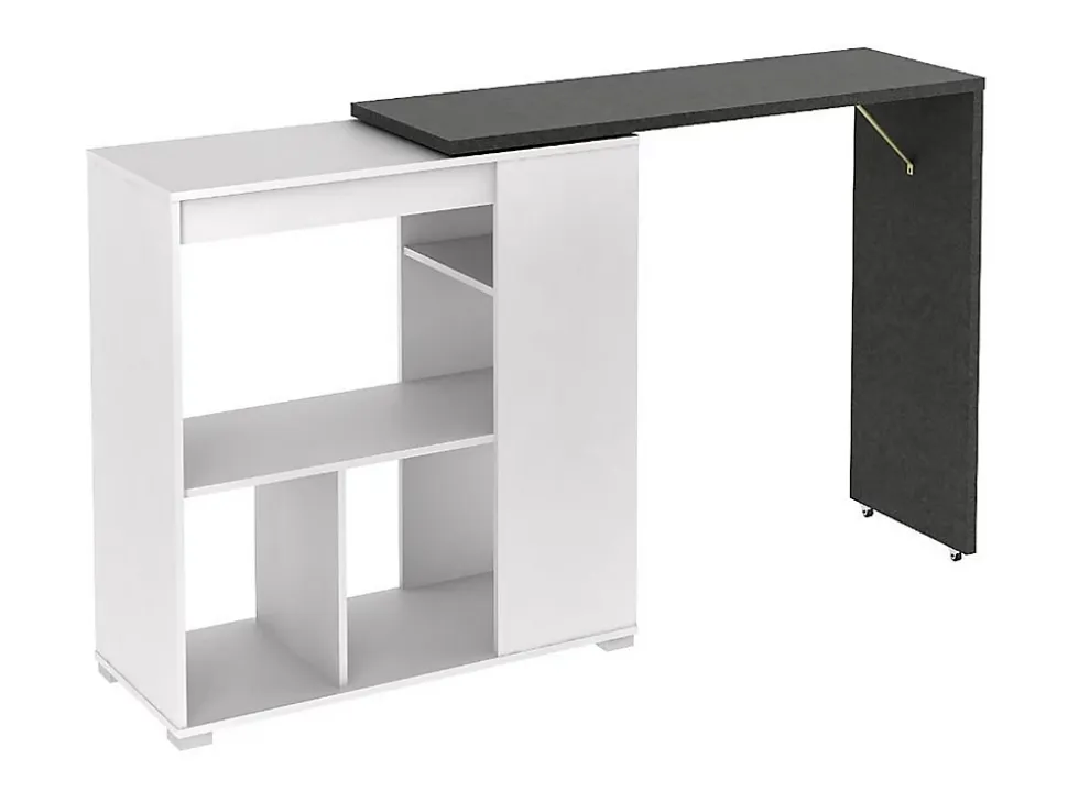 Meuble de bar pivotant avec rangements - Blanc et anthracite - SATURNE