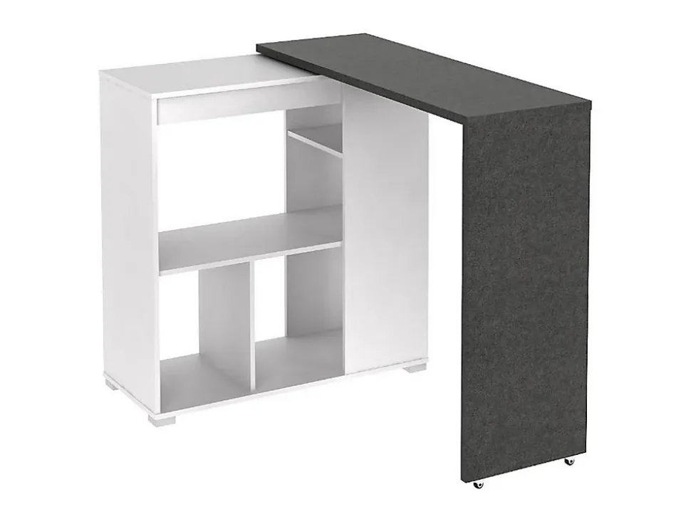 Meuble de bar pivotant avec rangements - Blanc et anthracite - SATURNE