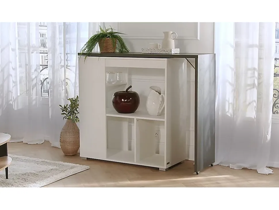 Meuble de bar pivotant avec rangements - Blanc et anthracite - SATURNE