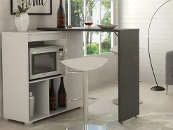 Meuble de bar pivotant avec rangements - Blanc et anthracite - SATURNE