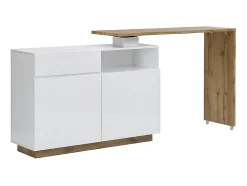 Meuble de bar pivotant avec 2 portes, 1 tiroir et 1 niche en MDF - Blanc laqué et Naturel - ELDIR