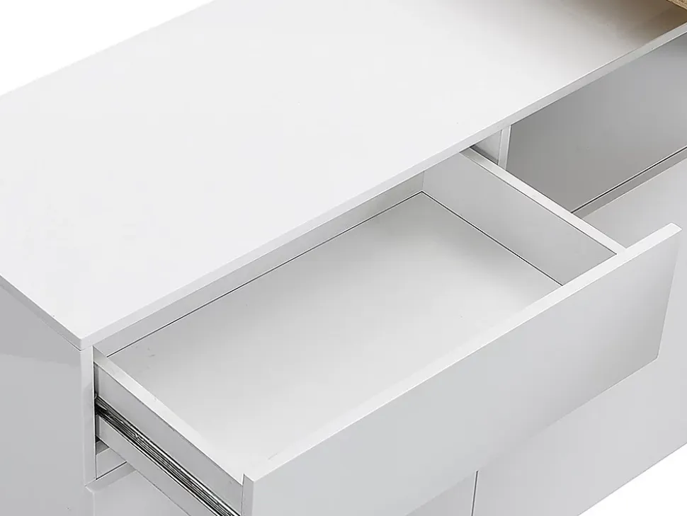 Meuble de bar pivotant avec 2 portes, 1 tiroir et 1 niche en MDF - Blanc laqué et Naturel - ELDIR