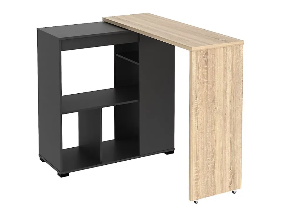 Meuble de bar pivotant avec rangements - Naturel et anthracite - SATURNE