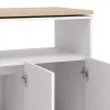 Meuble de bar pivotant avec rangements - Blanc et Naturel - VINALO