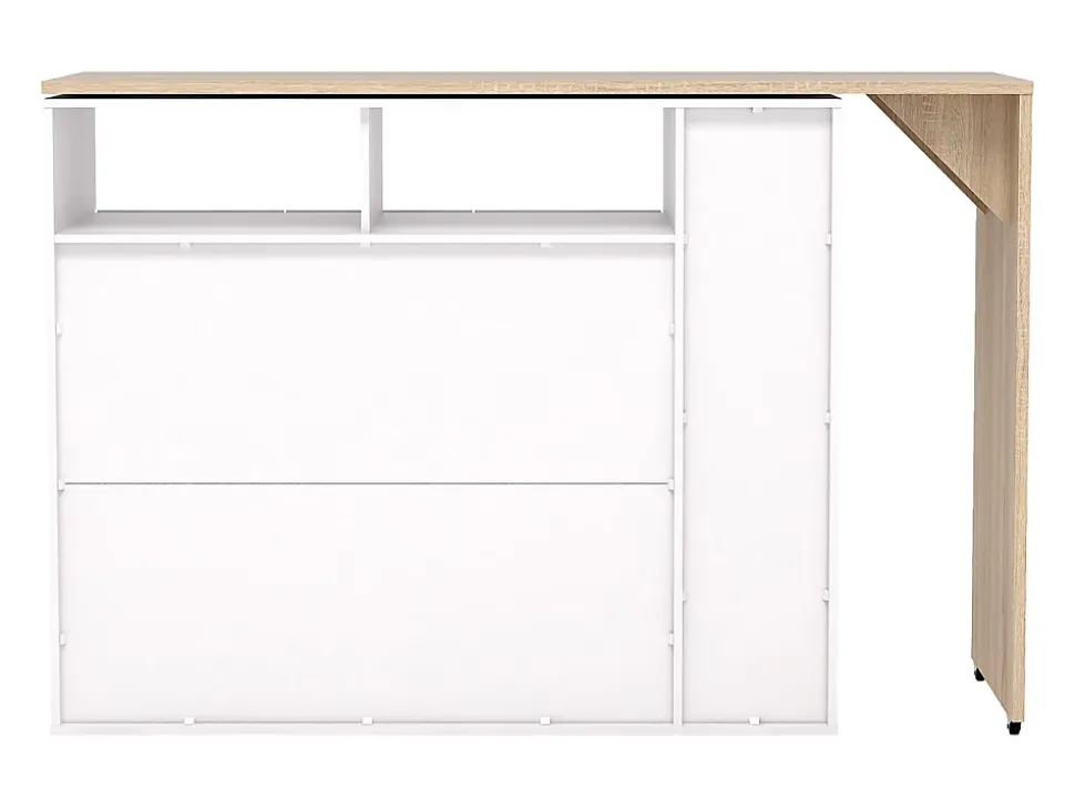 Meuble de bar pivotant avec rangements - Blanc et Naturel - VINALO