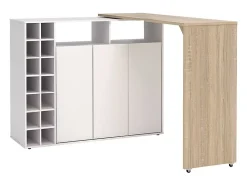 Meuble de bar pivotant avec rangements - Blanc et Naturel - VINALO