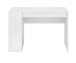 Meuble de bureau, table de bureau en bois mélaminé avec 1 étagère et 1 tiroir coloris blanc