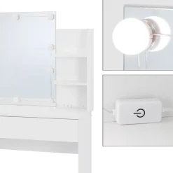 Meuble de maquillage commode de coiffeuse avec miroir tiroir guirlande LED blanc