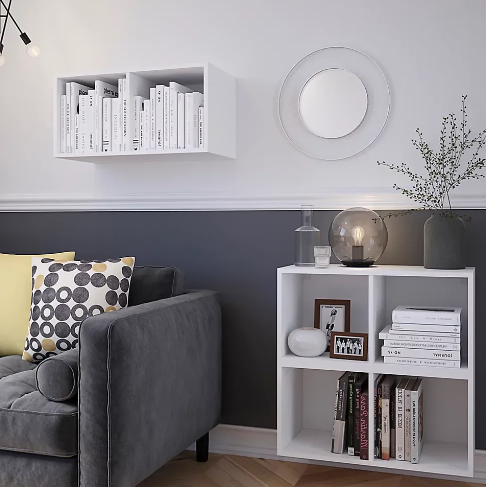 Meuble de rangement 4 cases blanc GoodHome Atomia H. 37,5 x L. 150 x P. 35 cm