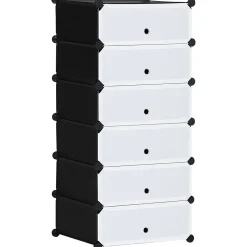 Meuble de rangement à chaussures modulable 6 casiers rectangulaires empilables - noir et blanc