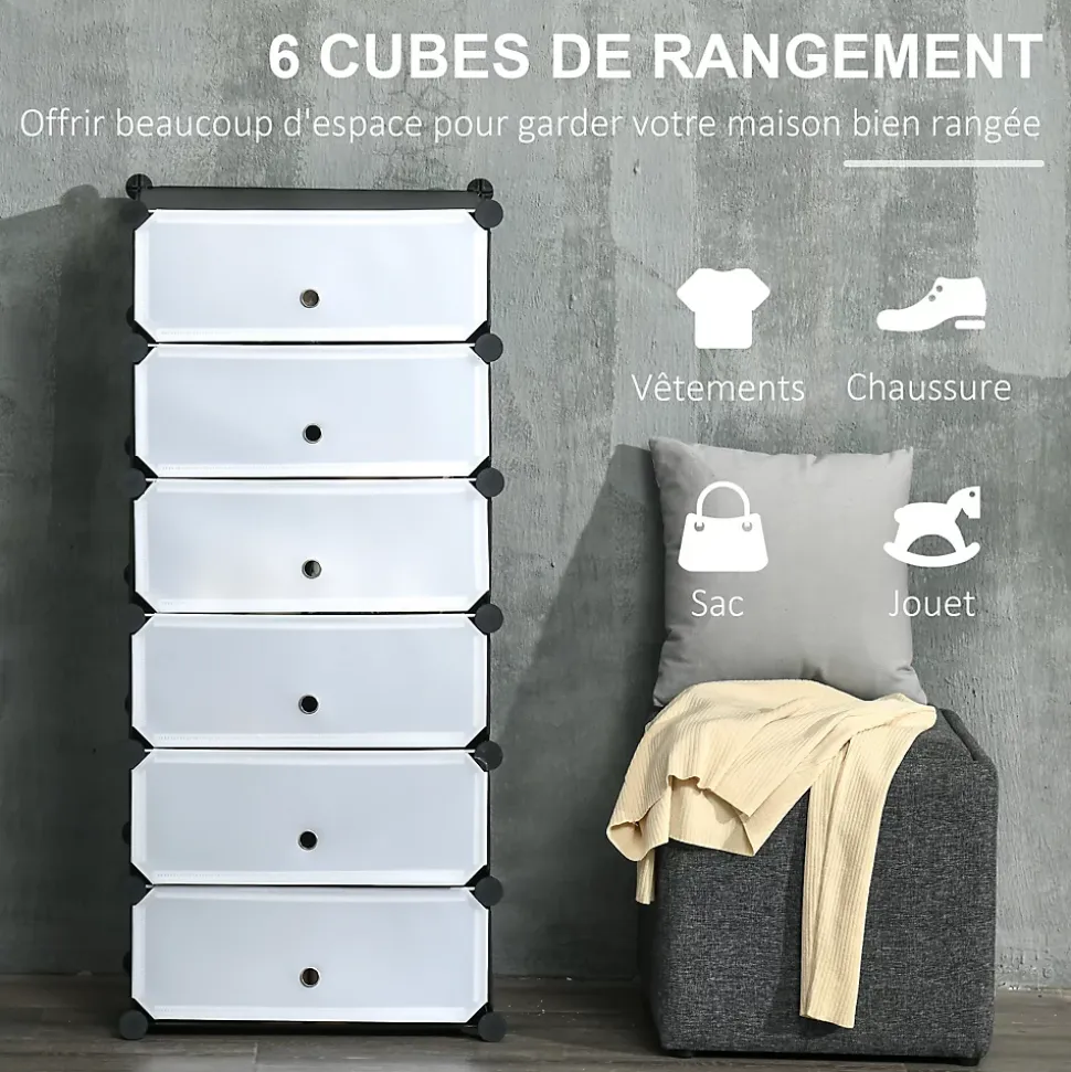 Meuble de rangement à chaussures modulable 6 casiers rectangulaires empilables - noir et blanc