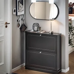 Meuble de Rangement à Chaussures,Commode à Chaussures avec 2 abattants,Noir,FSR99-SCH,SoBuy