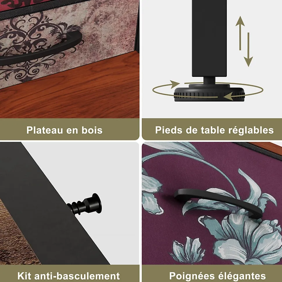 Meuble de Rangement 13 Espaces, Coiffeuse et Armoire avec LED RGB et Ports USB, Design Vintage, Multi-usage pour Chambre ou Salon