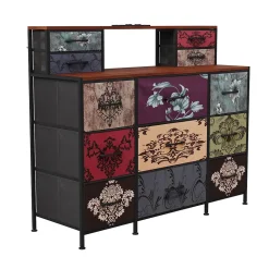 Meuble de Rangement 13 Espaces, Coiffeuse et Armoire avec LED RGB et Ports USB, Design Vintage, Multi-usage pour Chambre ou Salon
