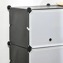 Meuble de rangement - meuble à chaussures modulable 12 casiers avec portes et étagères - dim. 125L x 32l x 125H cm - PP noir blanc