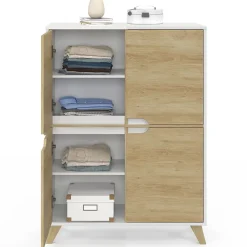 Meuble de rangement 4 portes HELSINKI scandinave blanc et bois