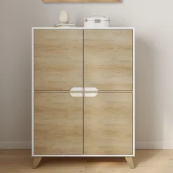 Meuble de rangement 4 portes HELSINKI scandinave blanc et bois