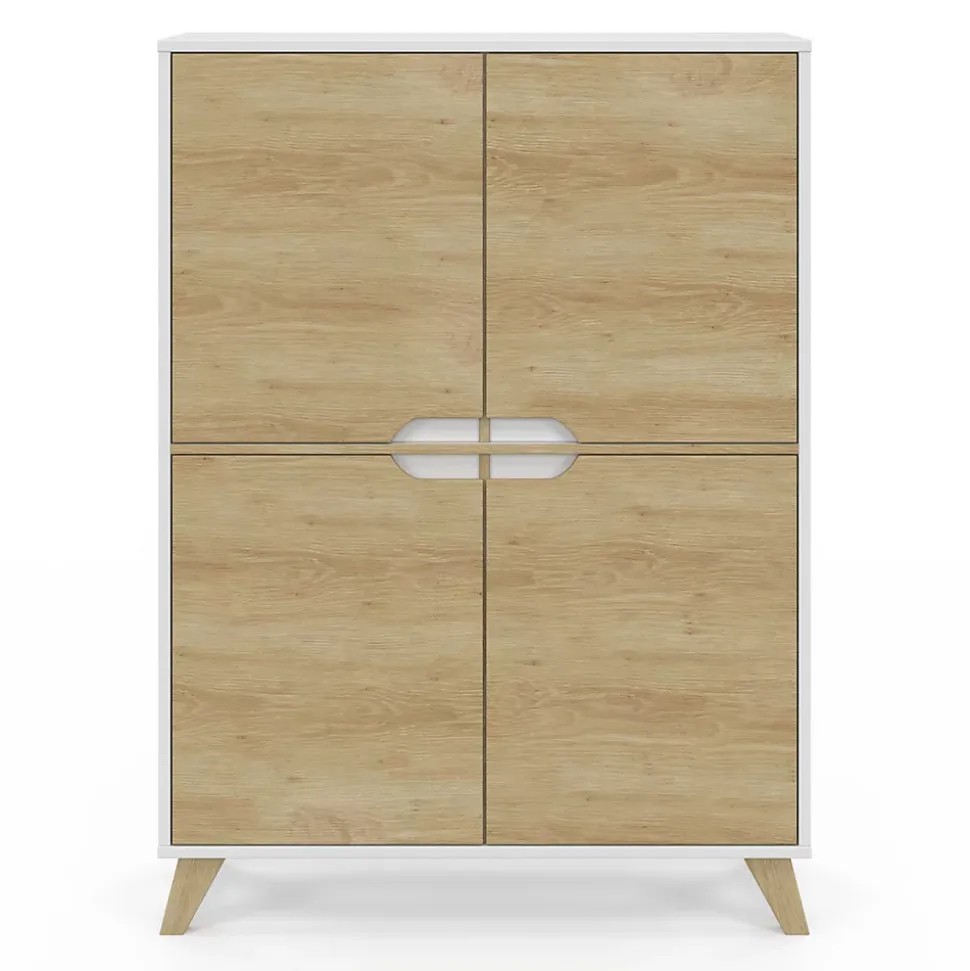 Meuble de rangement 4 portes HELSINKI scandinave blanc et bois