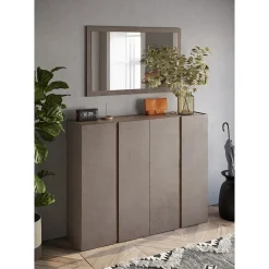 Meuble de rangement 4 portes 10 étagères réglables, collection KEY, coloris marron et chene