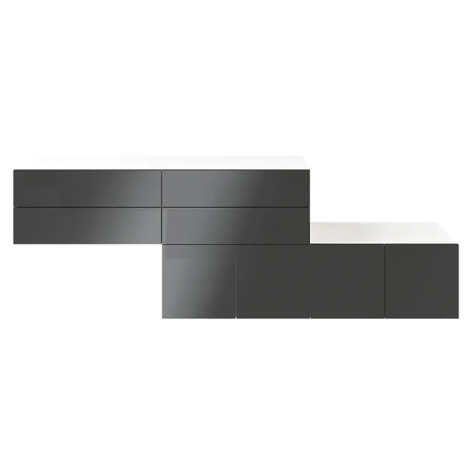 Meuble de rangement avec portes blanc et anthracite brillant GoodHome Atomia H. 75 x L. 226 x P. 37 cm