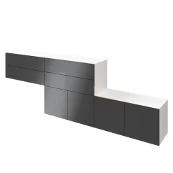 Meuble de rangement avec portes blanc et anthracite brillant GoodHome Atomia H. 75 x L. 226 x P. 37 cm