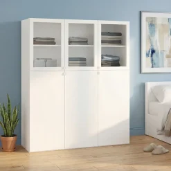 Meuble de rangement blanc avec portes battantes vitrées GoodHome Atomia H. 187,5 x L. 150 x P. 37 cm