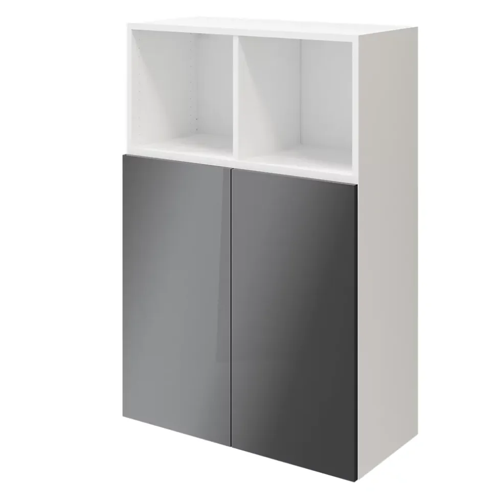 Meuble de rangement blanc portes battantes anthracite brillant GoodHome Atomia H. 112,5 x L. 75 x P. 37 cm