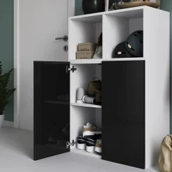 Meuble de rangement blanc portes battantes anthracite brillant GoodHome Atomia H. 112,5 x L. 75 x P. 37 cm
