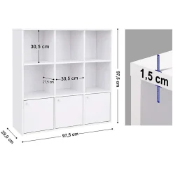 Meuble de Rangement Blanc 9 Cases avec 3 Portes - L97,5 cm