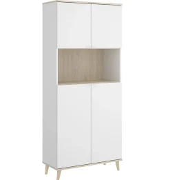 Meuble de rangement coloris blanc/naturel - Longueur 79 x Profondeur 40 x Hauteur 188 cm