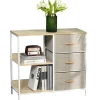 Meuble de rangement commode design - 3 tiroirs, 2 étagères - métal MDF non tissé beige