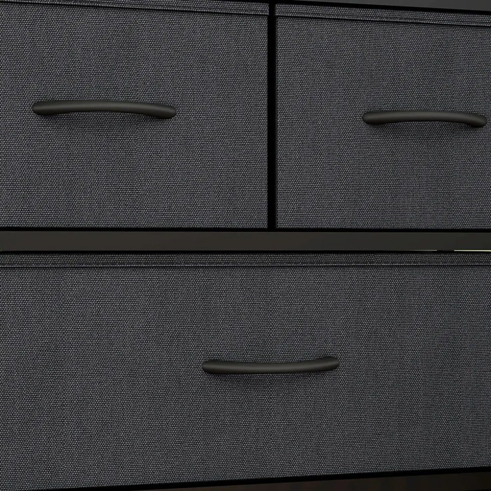 Meuble de rangement commode 5 tiroirs 2 étagères acier MDF non tissé noir