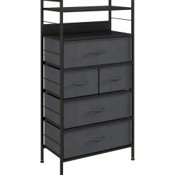 Meuble de rangement commode 5 tiroirs 2 étagères acier MDF non tissé noir