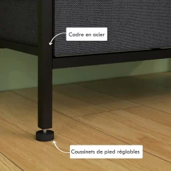 Meuble de rangement commode 5 tiroirs 2 étagères acier MDF non tissé noir