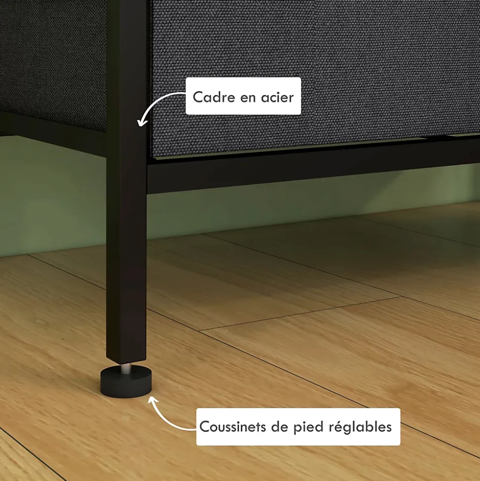 Meuble de rangement commode 5 tiroirs 2 étagères acier MDF non tissé noir