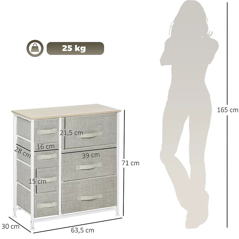Meuble de rangement commode design 64L x 30l x 71H cm 7 tiroirs métal MDF non tissé blanc