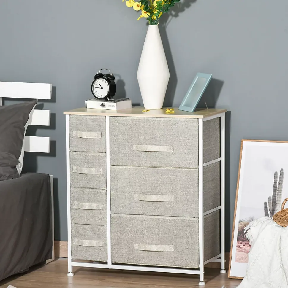 Meuble de rangement commode design 64L x 30l x 71H cm 7 tiroirs métal MDF non tissé blanc