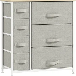 Meuble de rangement commode design 64L x 30l x 71H cm 7 tiroirs métal MDF non tissé blanc