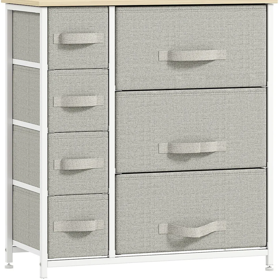 Meuble de rangement commode design 64L x 30l x 71H cm 7 tiroirs métal MDF non tissé blanc