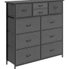 Meuble de rangement commode 10 tiroirs plateau acier MDF non tissé noir