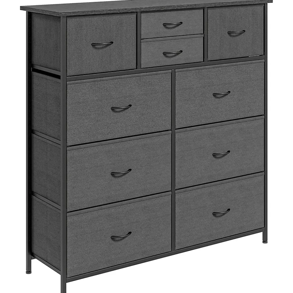 Meuble de rangement commode 10 tiroirs plateau acier MDF non tissé noir