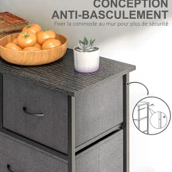 Meuble de rangement commode 10 tiroirs plateau acier MDF non tissé noir