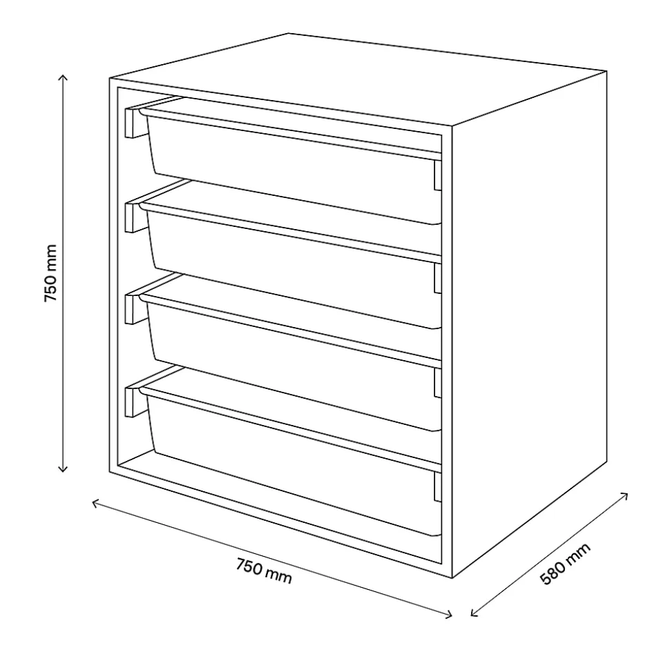 Meuble de rangement cube blanc avec 4 paniers coulissants filaires GoodHome Atomia H. 75 x L. 75 x P. 58 cm