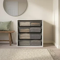 Meuble de rangement cube blanc avec 4 paniers coulissants filaires GoodHome Atomia H. 75 x L. 75 x P. 58 cm
