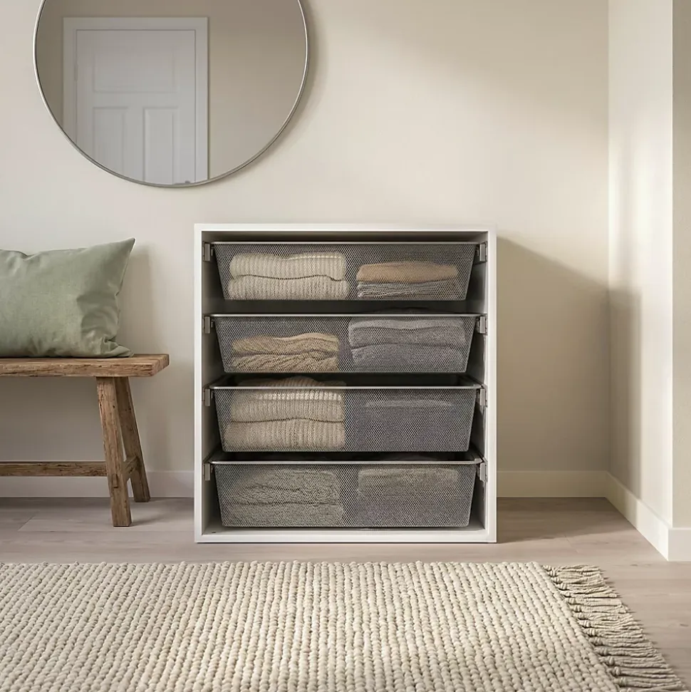 Meuble de rangement cube blanc avec 4 paniers coulissants filaires GoodHome Atomia H. 75 x L. 75 x P. 58 cm